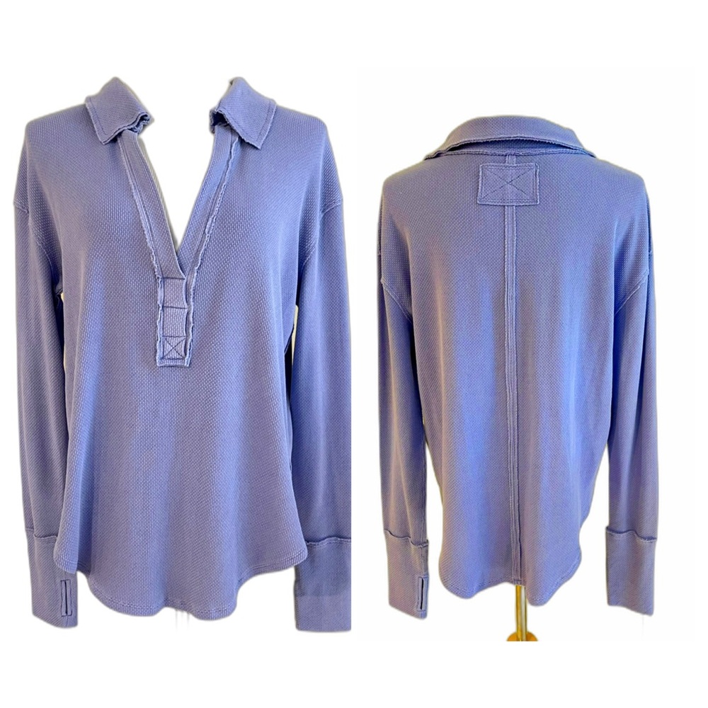 Free People NWT Anakin V-Neck Thermal SZ M Periwinkle Blue
